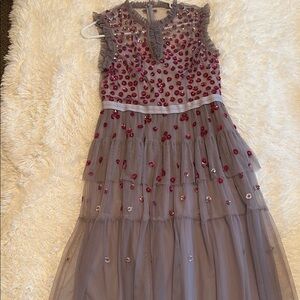 NWT. Needle & Thread Gray Embellished Formal Dress